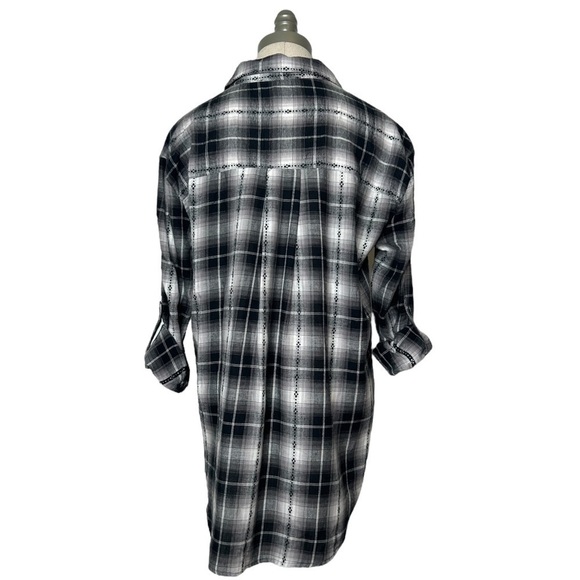 Jane and Delancey Black Stitch Button Down Collared Boyfriend Plaid Top Small - Picture 9 of 13